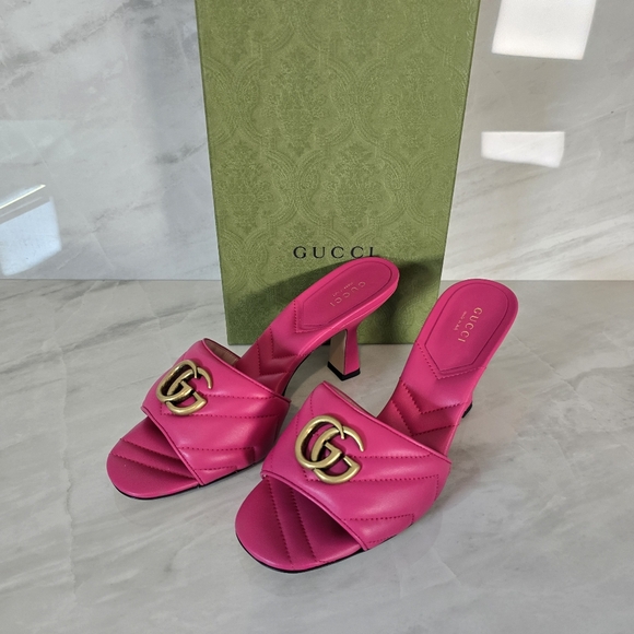 Gucci GG Marmont Pink Women's Heeled Sandals - Picture 1 of 10
